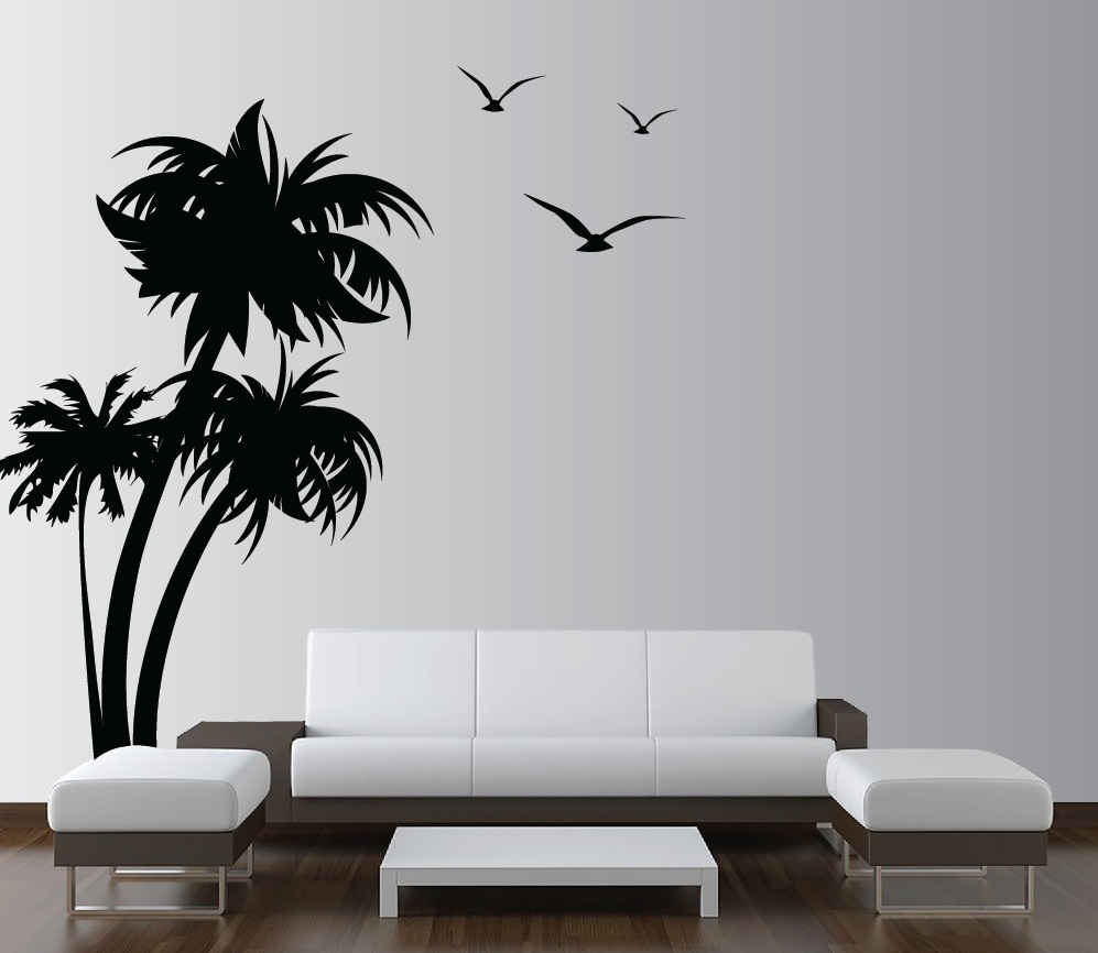 Palm Coconut Tree Wall Decal with Birds (3 trees) #1132 ...