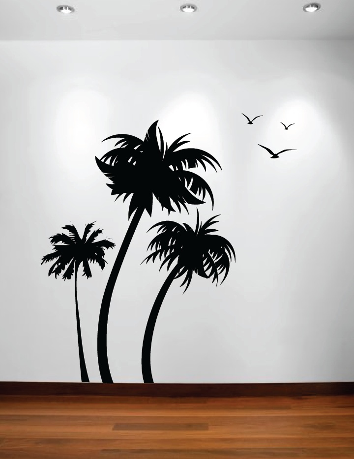 Palm Coconut Tree Wall Decal with Birds (3 trees) #1132 Palm Coconut Tree Wall Decal with Birds (3 trees) #1132